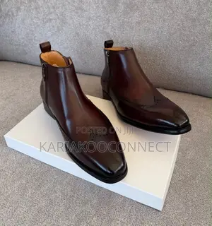 Men's Brown Leather Wingtip Chelsea Zip Boots