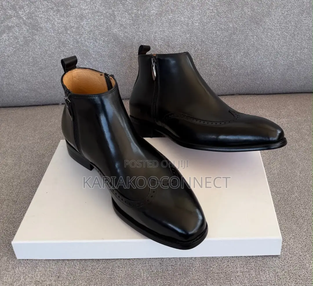Men's Brown Leather Wingtip Chelsea Zip Boots