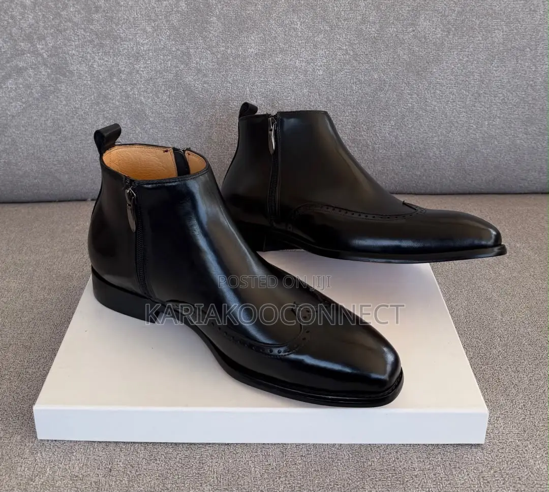 Men's Brown Leather Wingtip Chelsea Zip Boots