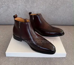 Men's Brown Leather Wingtip Chelsea Zip Boots
