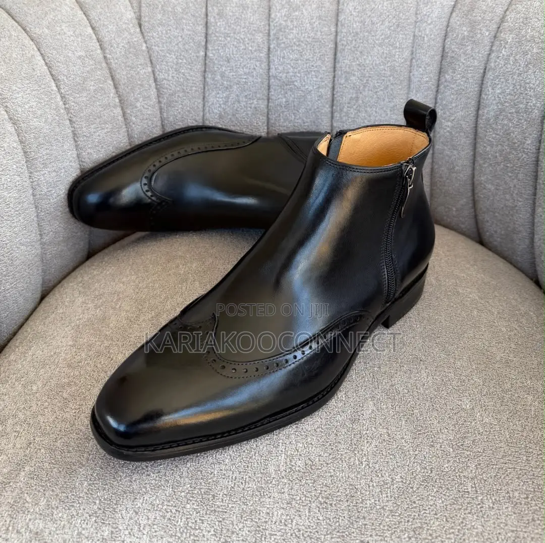 Men's Brown Leather Wingtip Chelsea Zip Boots