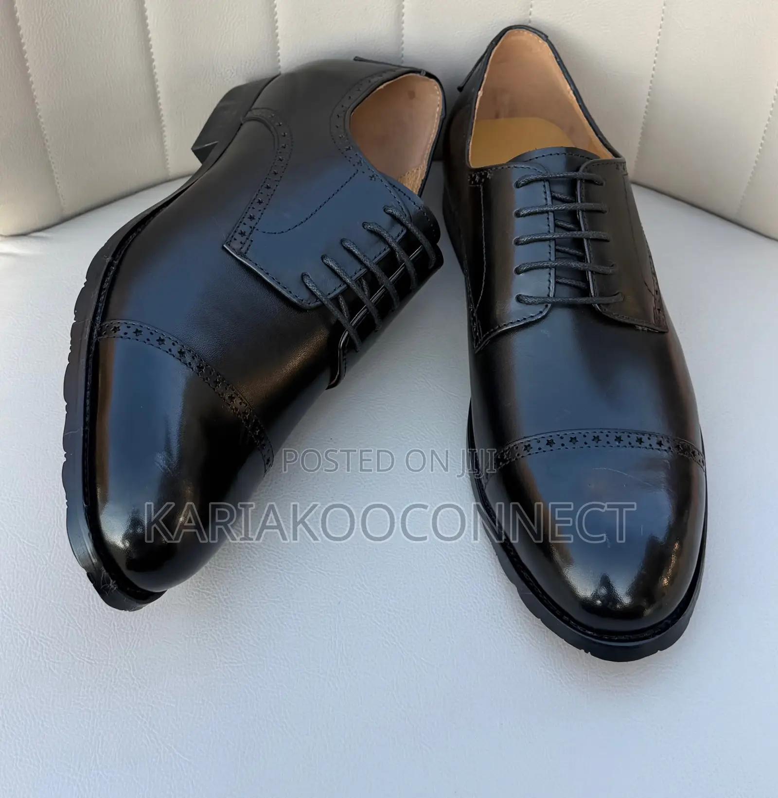 Men's Black Leather Cap-Toe Derby Dress Shoes