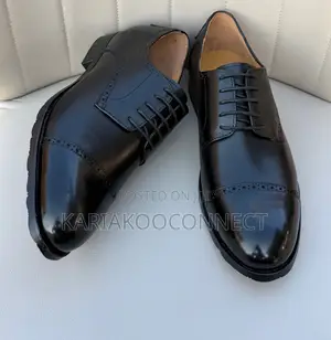 Men's Black Leather Cap-Toe Derby Dress Shoes