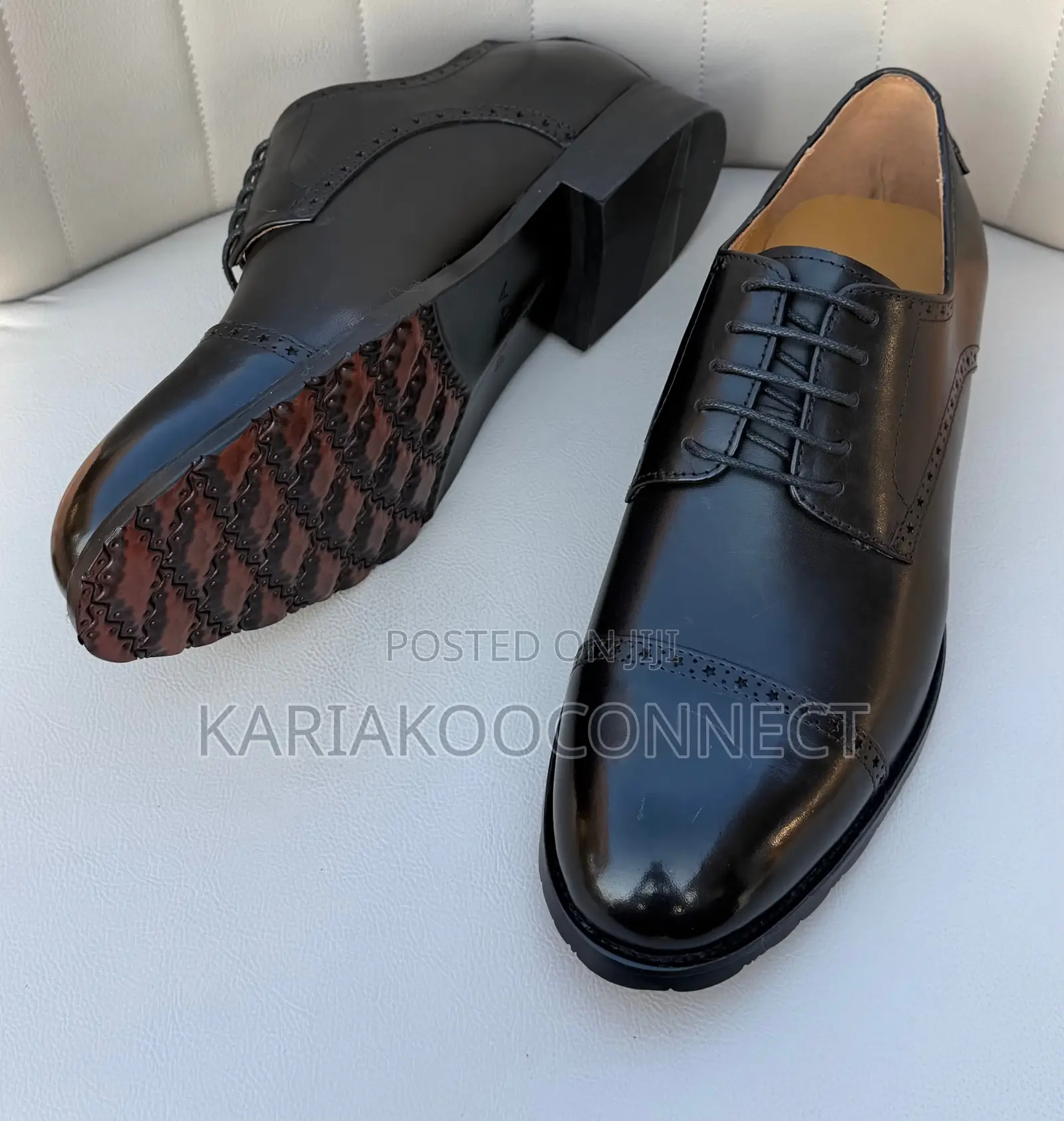 Men's Black Leather Cap-Toe Derby Dress Shoes