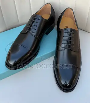 Men's Black Leather Cap-Toe Derby Dress Shoes