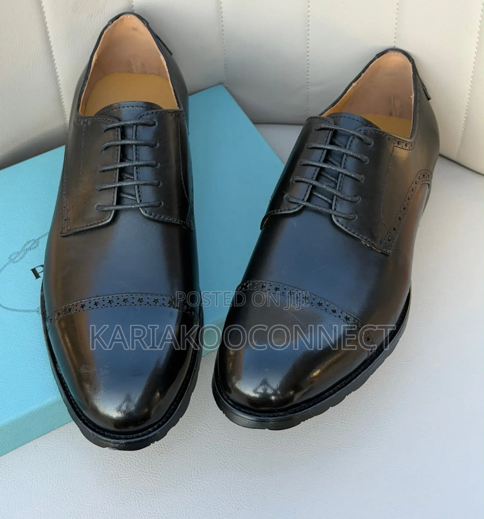 Men's Black Leather Cap-Toe Derby Dress Shoes