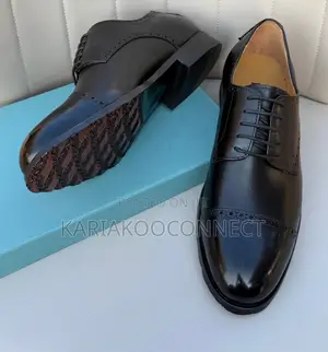Men's Black Leather Cap-Toe Derby Dress Shoes
