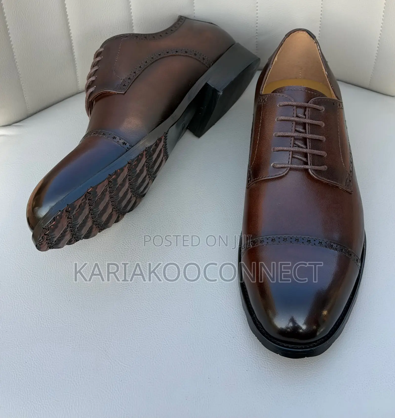 Men's Black Leather Cap-Toe Derby Dress Shoes