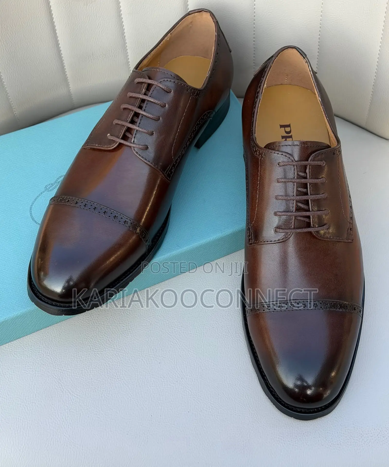 Men's Black Leather Cap-Toe Derby Dress Shoes