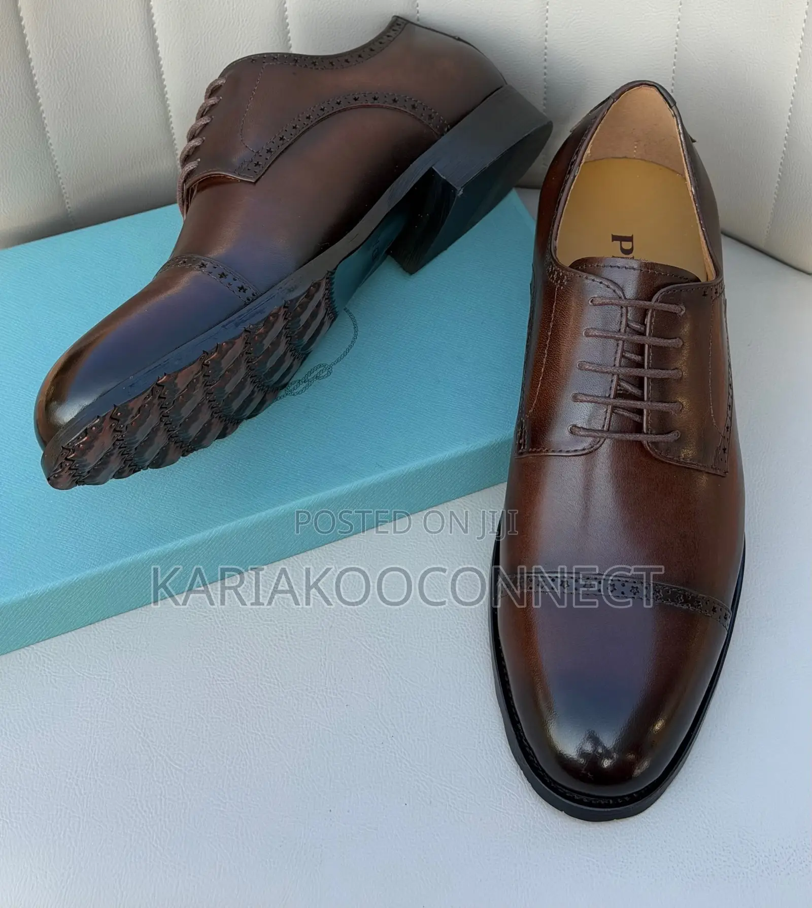 Men's Black Leather Cap-Toe Derby Dress Shoes