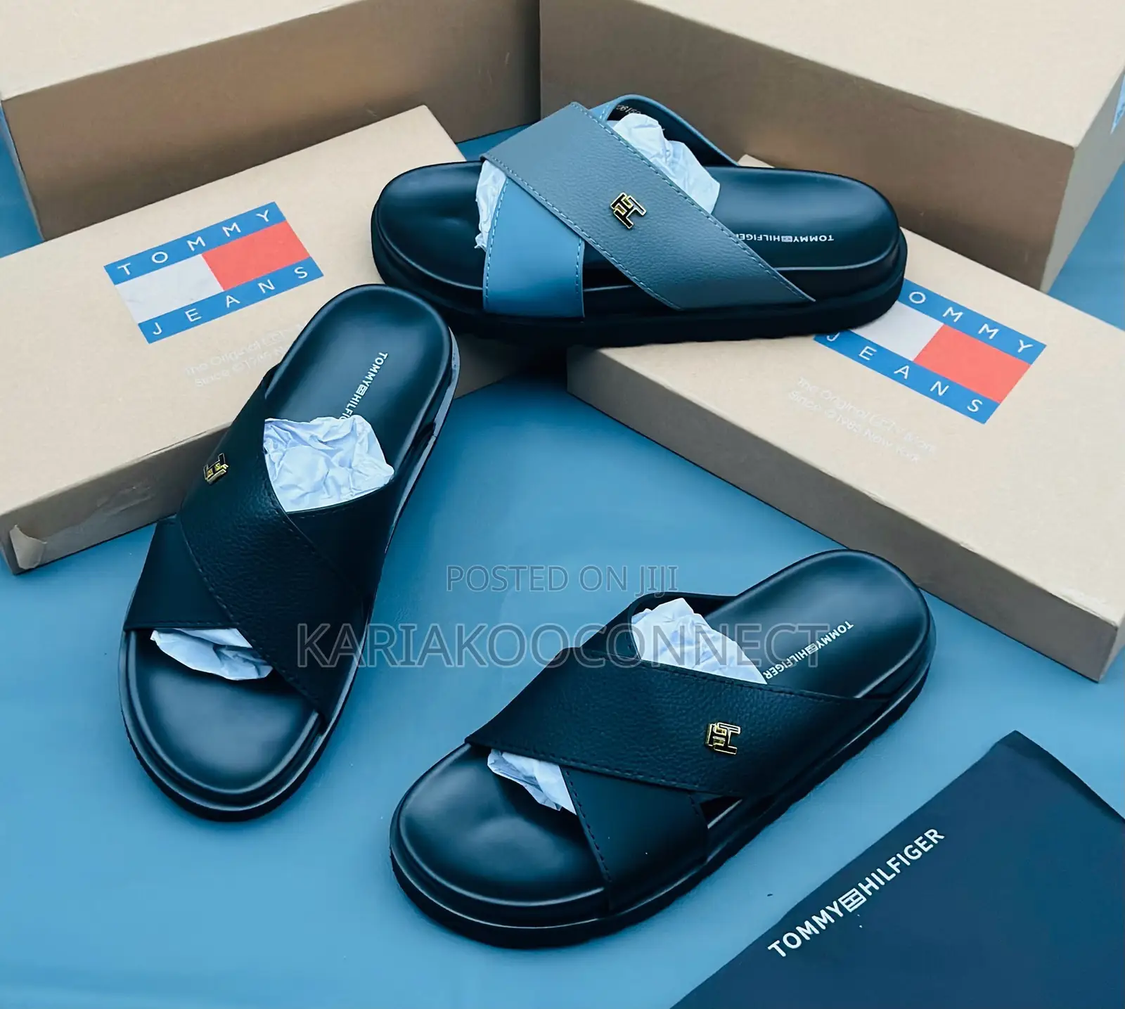 Men's Black Cross-Strap Platform Slide Sandals