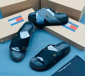 Men's Black Cross-Strap Platform Slide Sandals