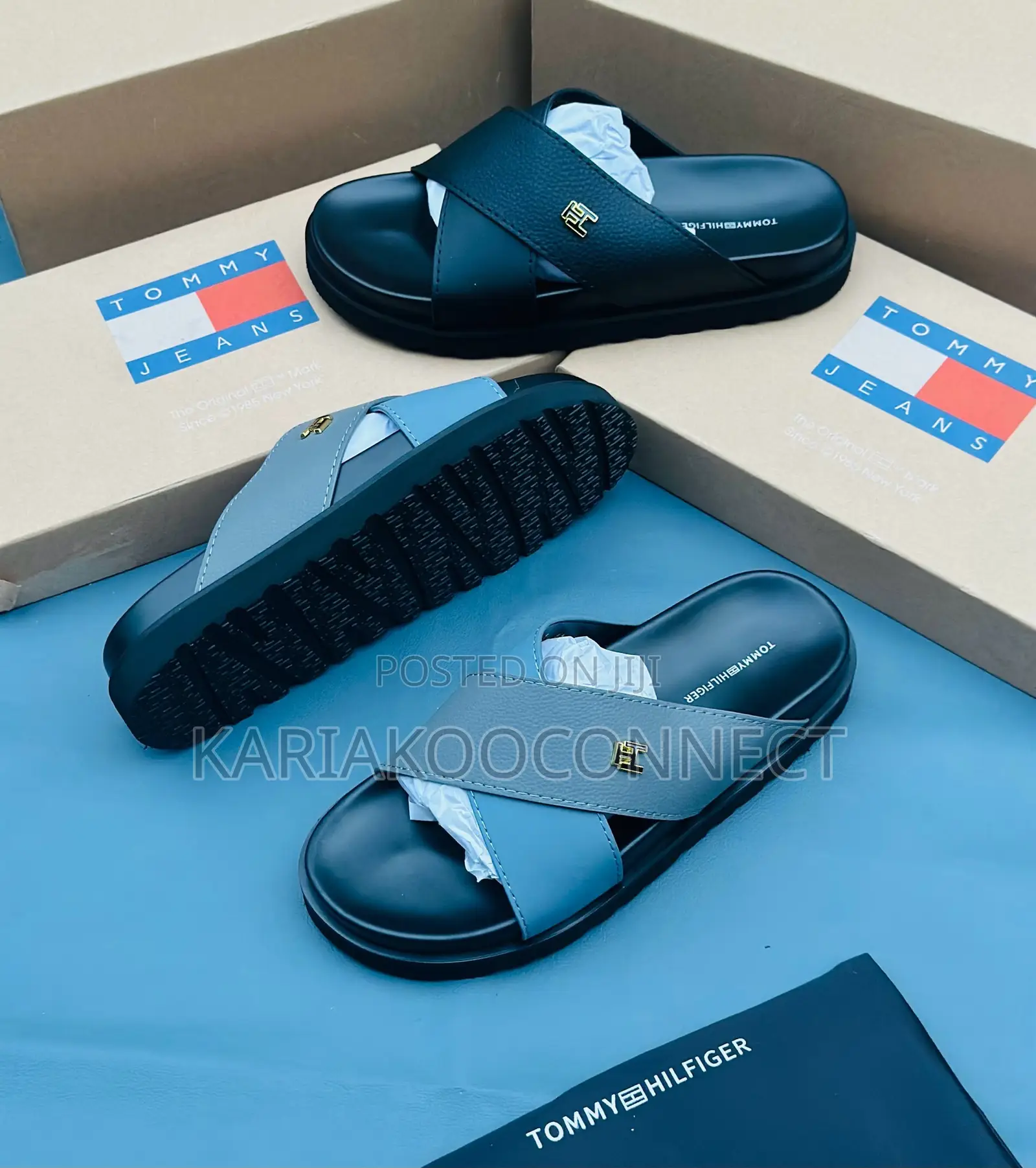 Men's Black Cross-Strap Platform Slide Sandals