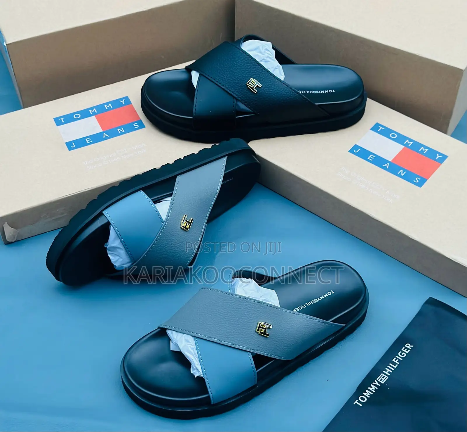Men's Black Cross-Strap Platform Slide Sandals