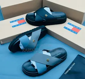 Men's Black Cross-Strap Platform Slide Sandals