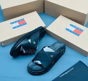Men's Black Cross-Strap Platform Slide Sandals