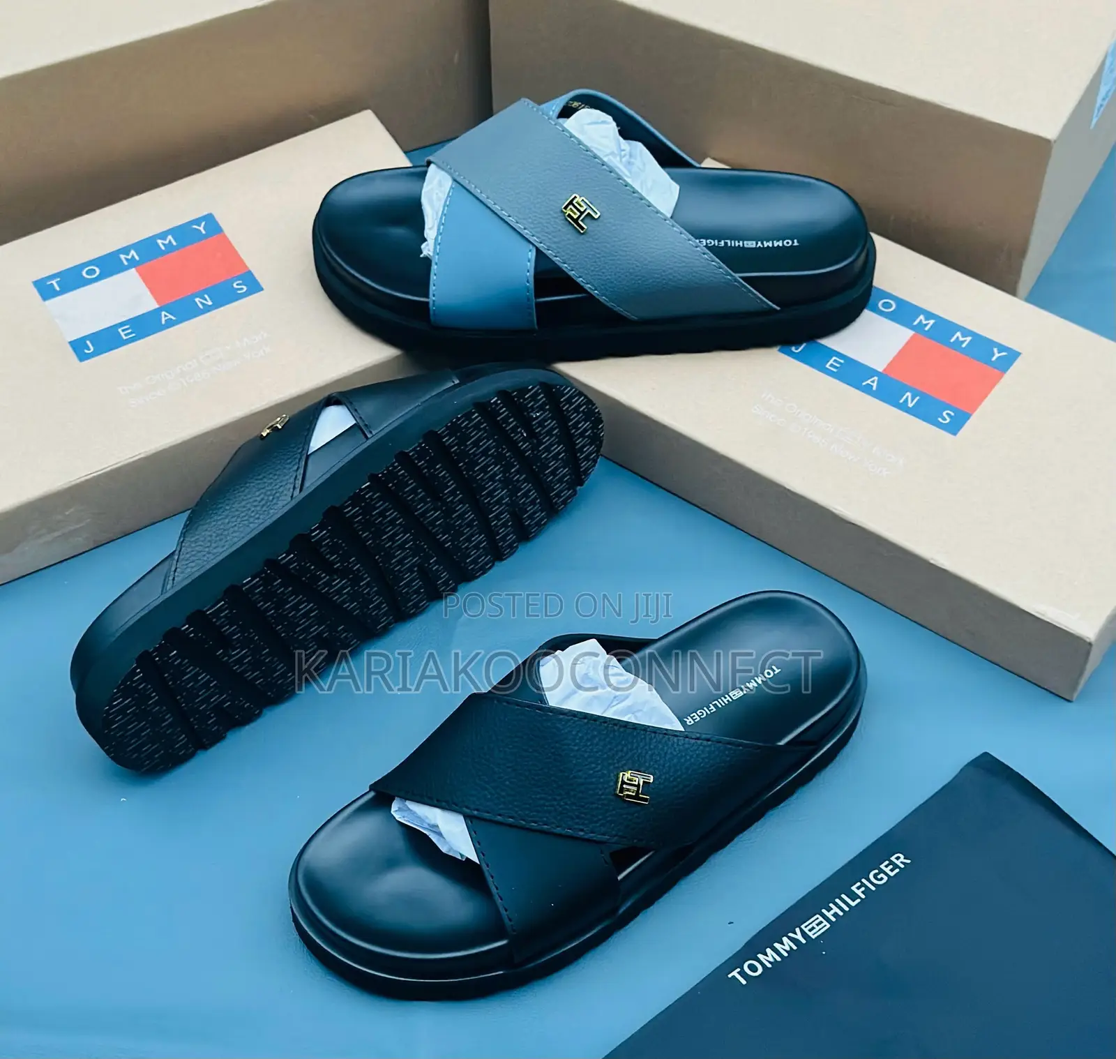 Men's Black Cross-Strap Platform Slide Sandals