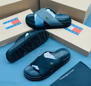 Men's Black Cross-Strap Platform Slide Sandals