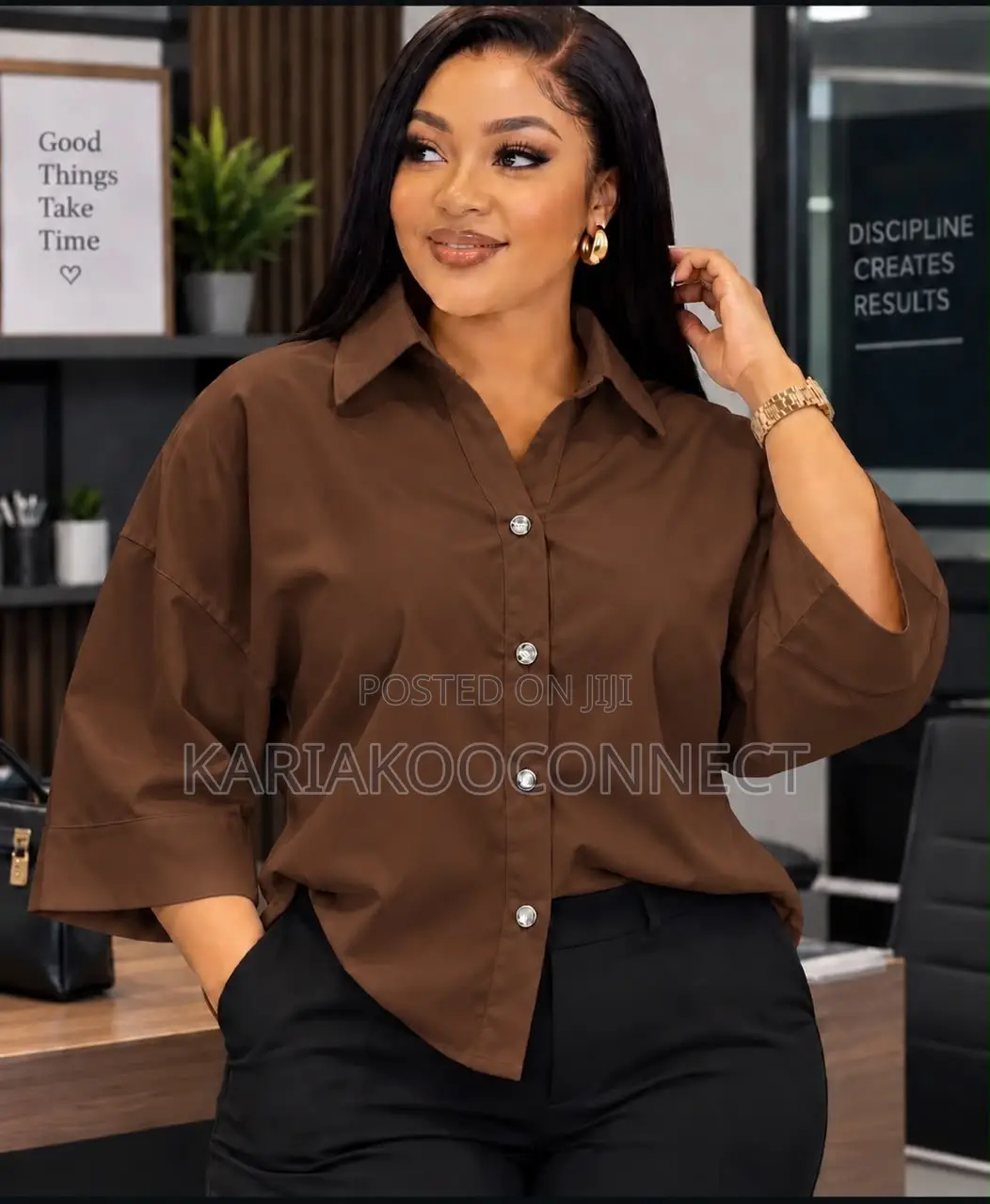Women's Oversized Button-Down Collared Shirt