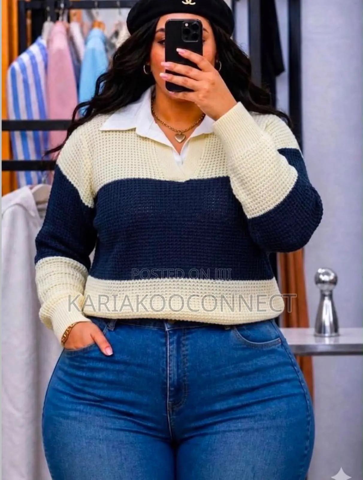 Women's Color-Block Knit Collar Sweater