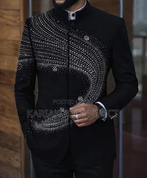 Men's Embellished Mandarin Collar 2-Piece Suit