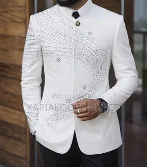 Men's Embellished Mandarin Collar 2-Piece Suit