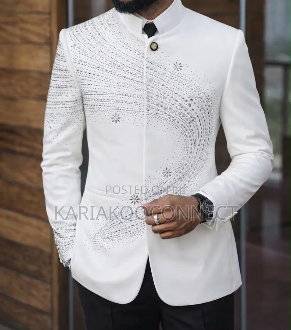 Men's Embellished Mandarin Collar 2-Piece Suit