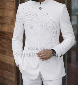 Men's Embellished Mandarin Collar 2-Piece Suit