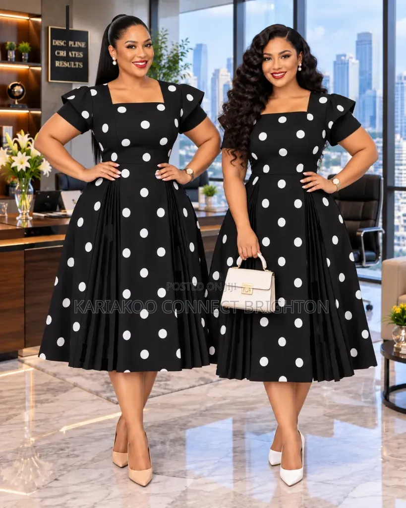 Black White Polka Dot Women's Elegant Dress