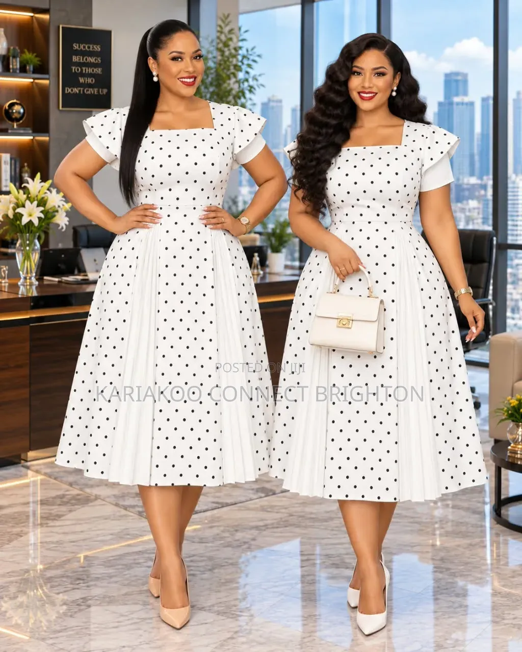 Black White Polka Dot Women's Elegant Dress