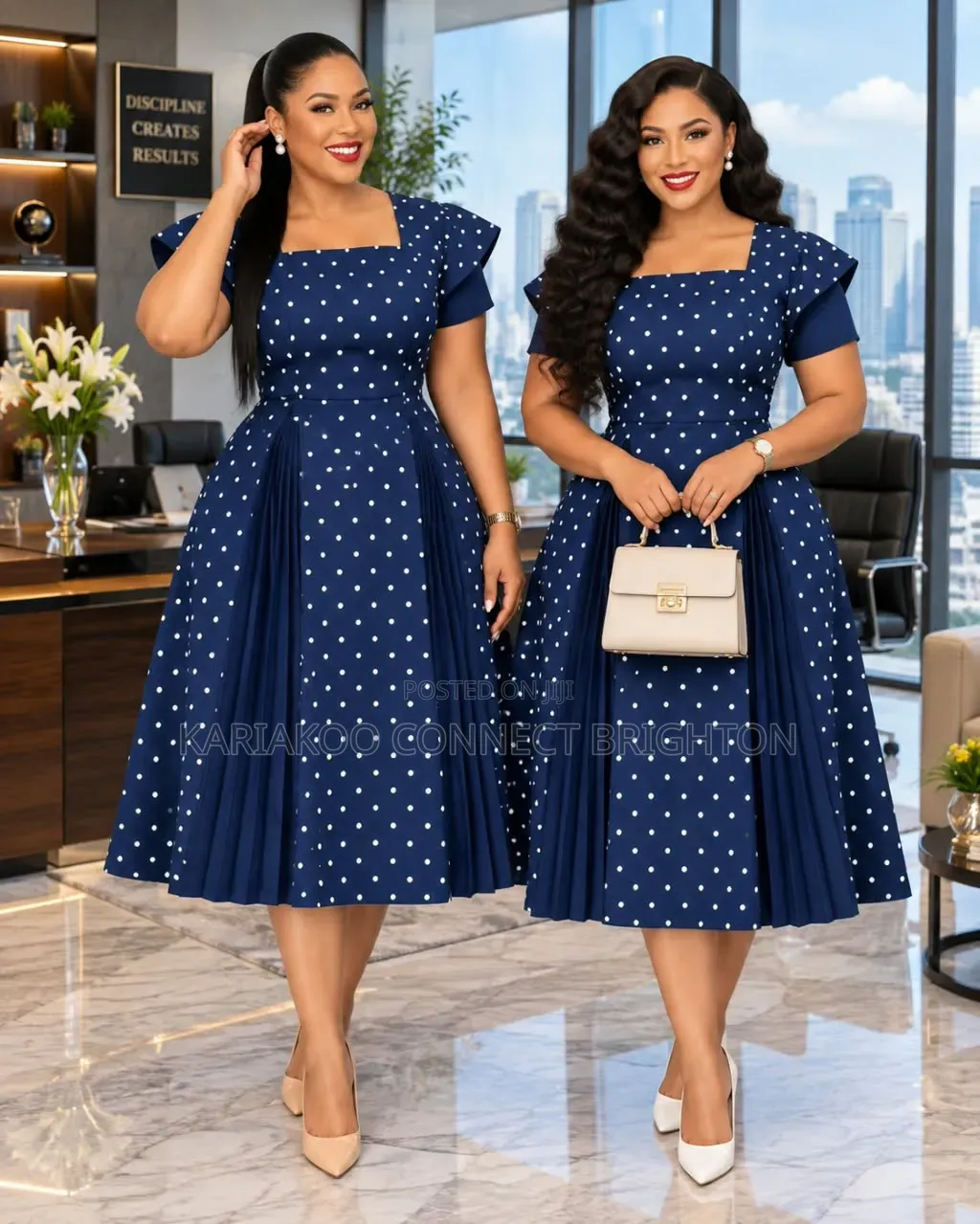 Black White Polka Dot Women's Elegant Dress