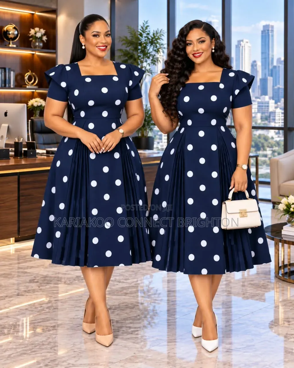 Black White Polka Dot Women's Elegant Dress