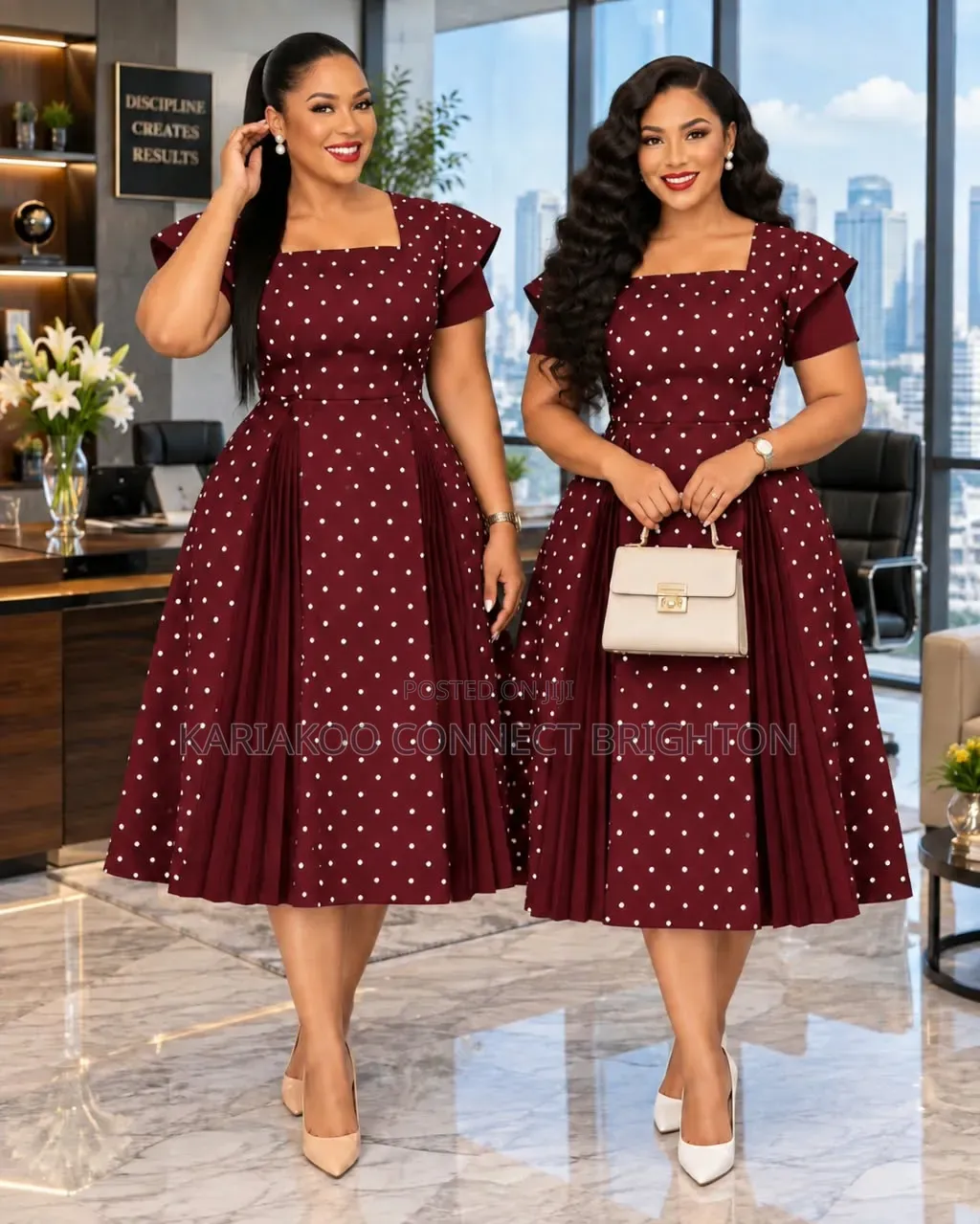 Black White Polka Dot Women's Elegant Dress