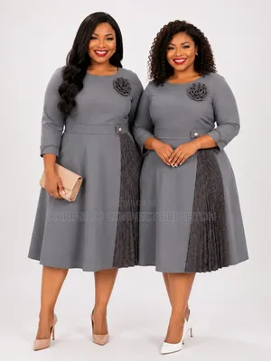 Brown Accent Pleated Women's Elegant Dress