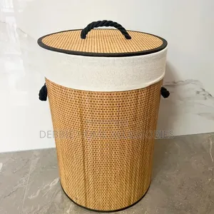 Round, Lidded Bamboo Laundry Basket