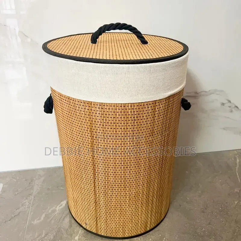 Round, Lidded Bamboo Laundry Basket
