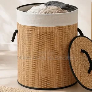 Round, Lidded Bamboo Laundry Basket