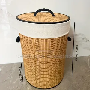Round, Lidded Bamboo Laundry Basket