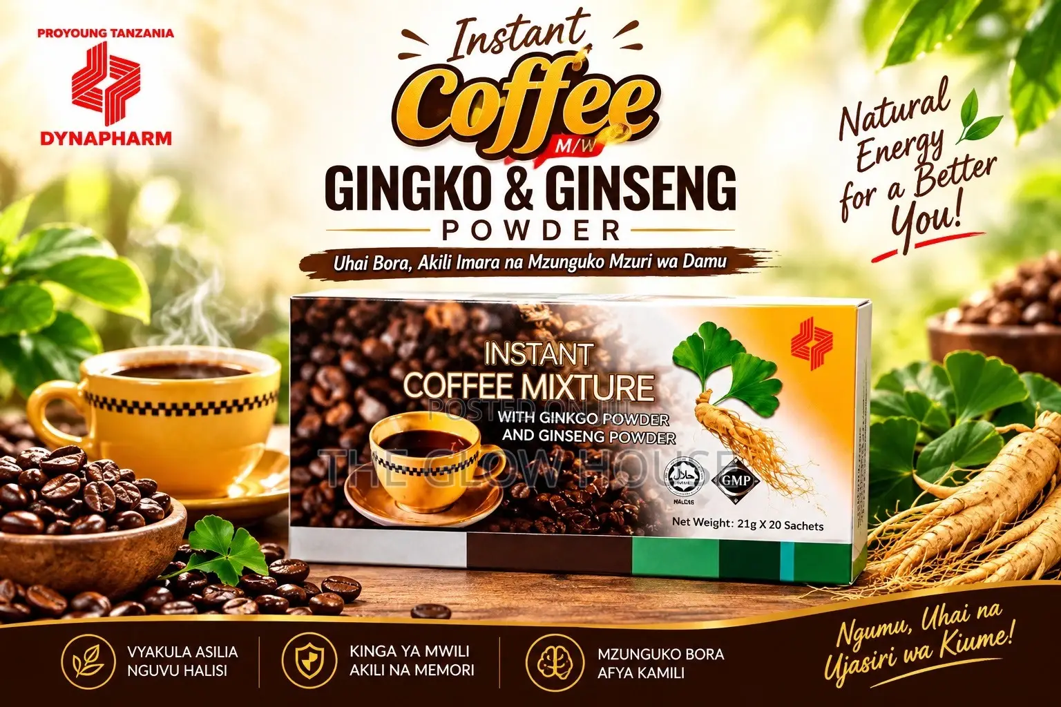Instant Coffee Mixture With Ginkgo and Ginseng Powder