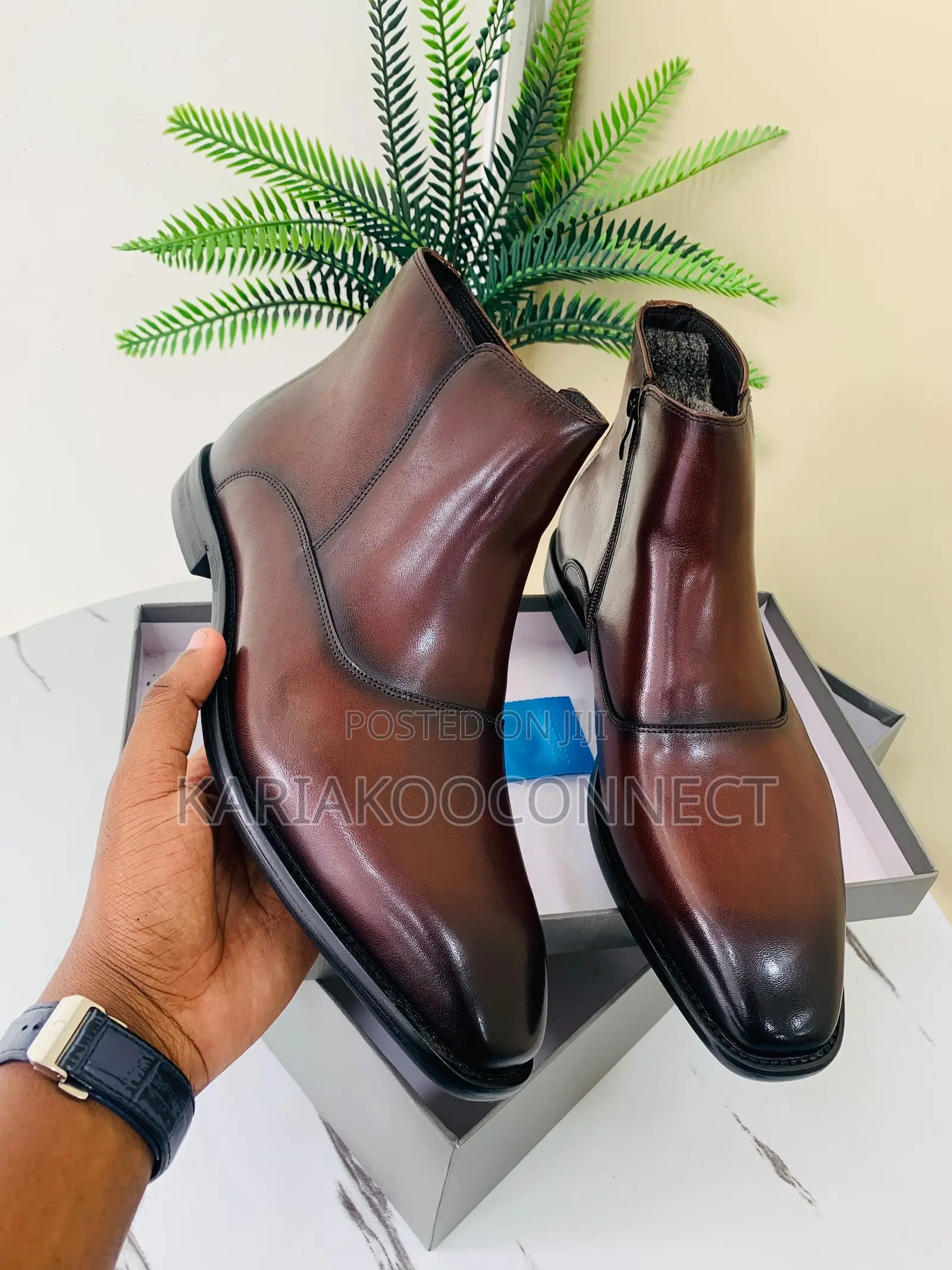 Men's Leather Zip-Up Ankle Boots
