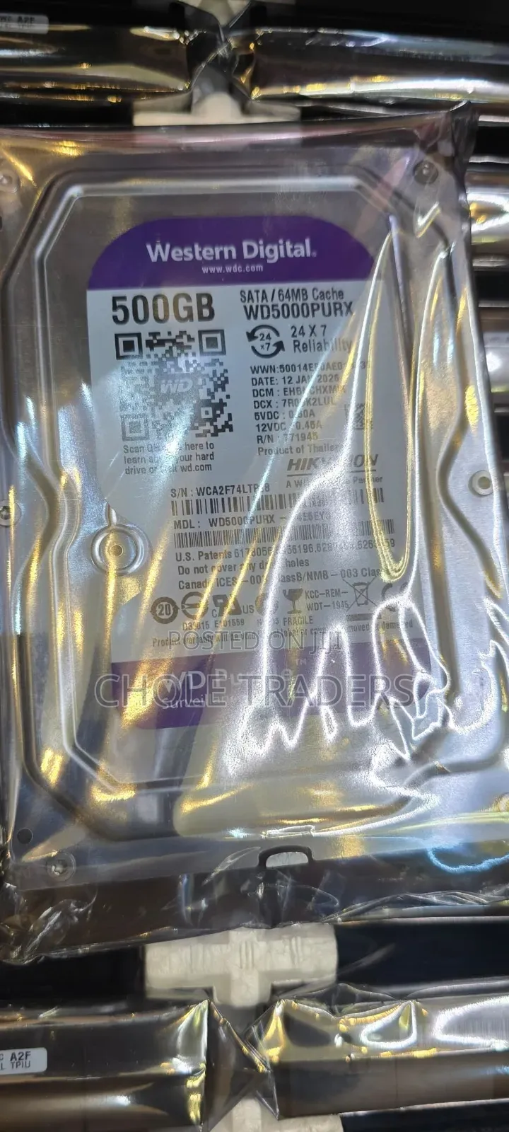 500GB Western Digital (WD) Purple Surveillance Hard Drive