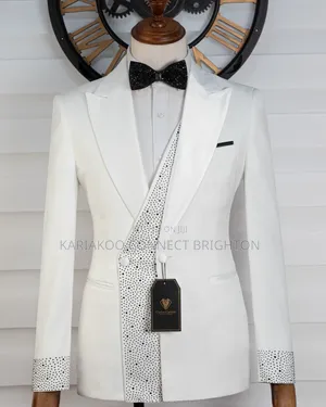 White Black Embellished Three-Piece Suit