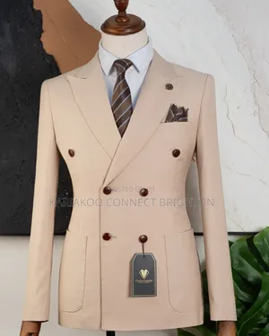 Beige Double-Breasted Three-Piece Suit