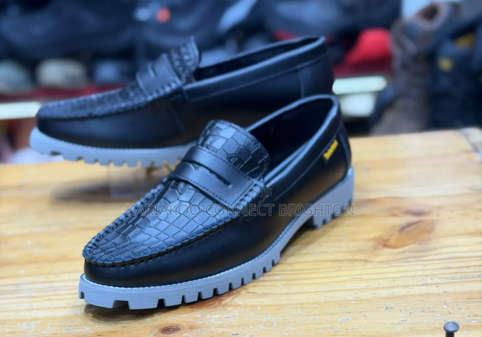 Black Croc-Embossed Casual Loafers
