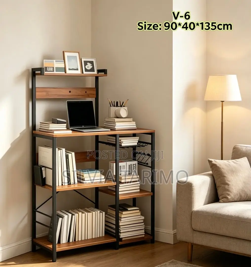 Modern 5-Tier Bookshelf Study Desk – 90×40×135cm