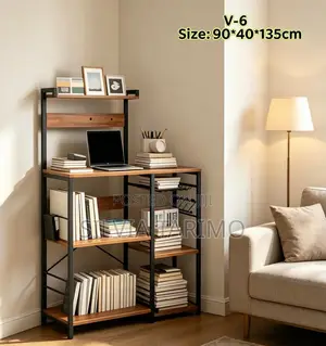 Modern 5-Tier Bookshelf Study Desk – 90×40×135cm