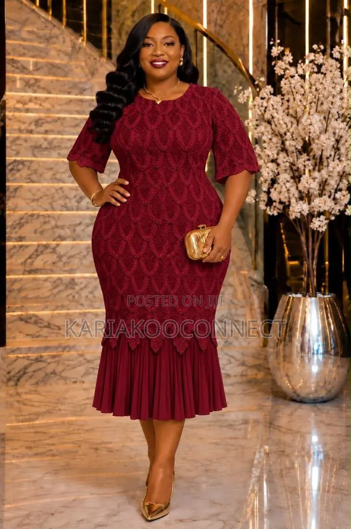 Elegant Lace Midi Dress With Pleated Hem
