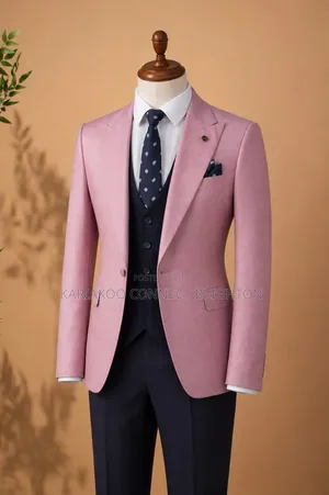 Pink Blazer Navy Blue Three-Piece Suit JPG