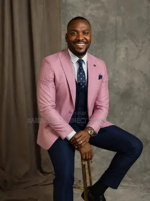 Pink Blazer Navy Blue Three-Piece Suit JPG