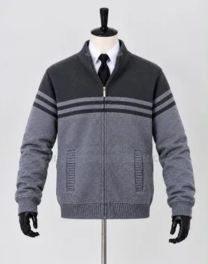 Grey Striped Knitted Zip Jacket